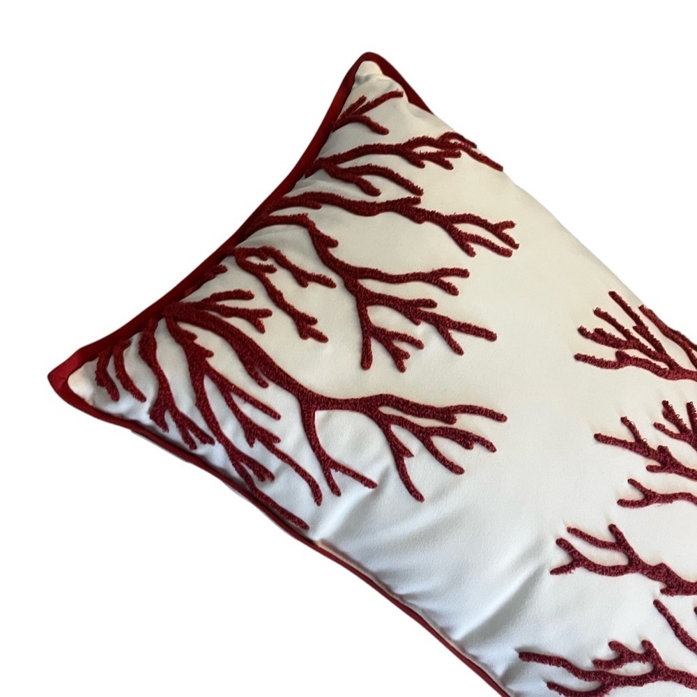 Pottery Barn 26” X 16” Coral Pattern Embroidered Pillow - Picture 6 of 10
